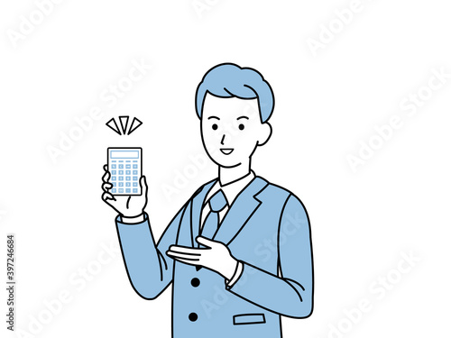 税理士　電卓を持つ　スーツ姿の男性