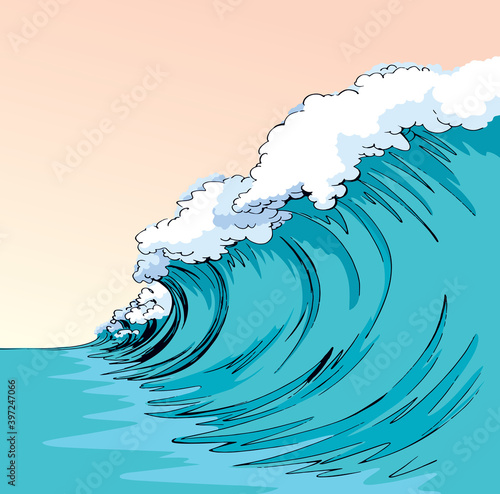 A big wave. Vector tsunami drawing