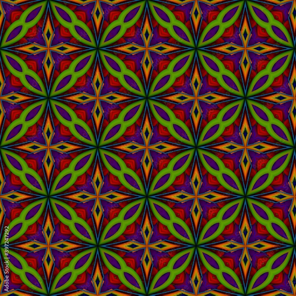 colorful symmetrical repeating patterns for textiles, ceramic tiles, wallpapers and designs. seamless image.
