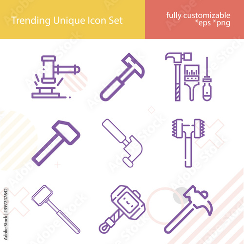 Simple set of firing mechanism related lineal icons.