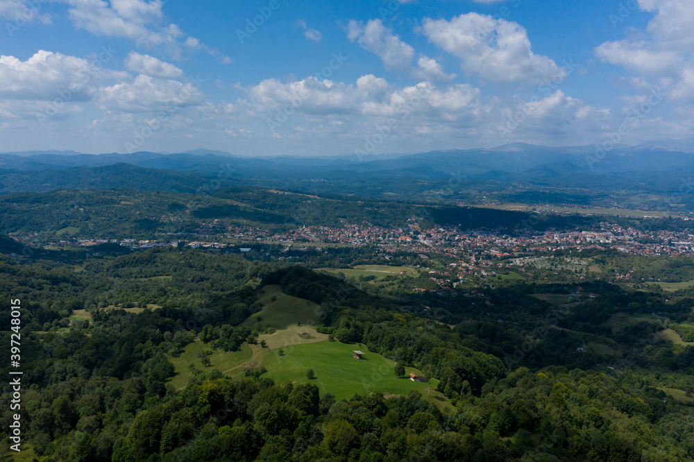 Panoramic view of Campulung Muscel, an old town south of the Carpathians, in Romania Panoramic view of Campulung Muscel, an old town south of the Carpathians, in Romania