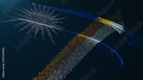 3d render. Marshall Islands digital flag with binary code texture flies in the wind. Seamless loop. (ID: 397249043)
