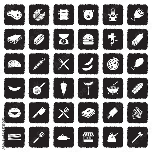 Wallpaper Mural Meat Icons. Grunge Black Flat Design. Vector Illustration. Torontodigital.ca