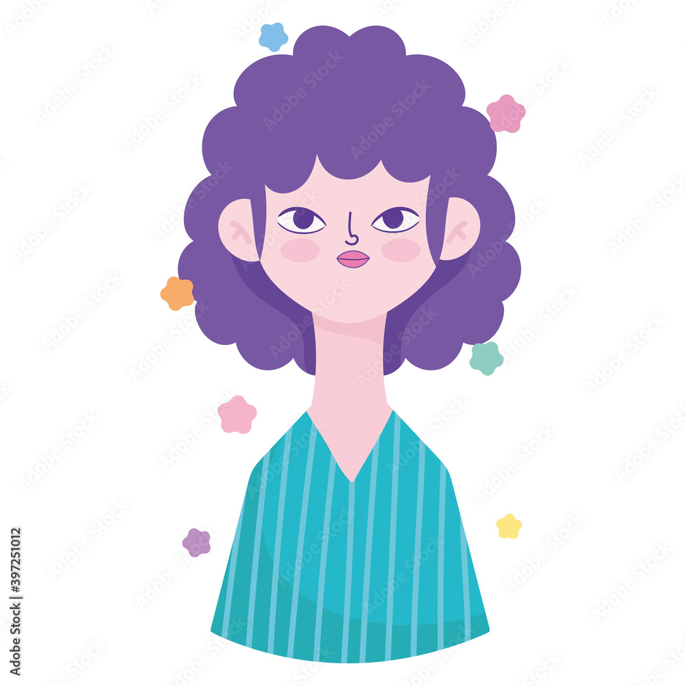 woman with curly hair portrait character avatar in cartoon woman with curly hair portrait character avatar in cartoon