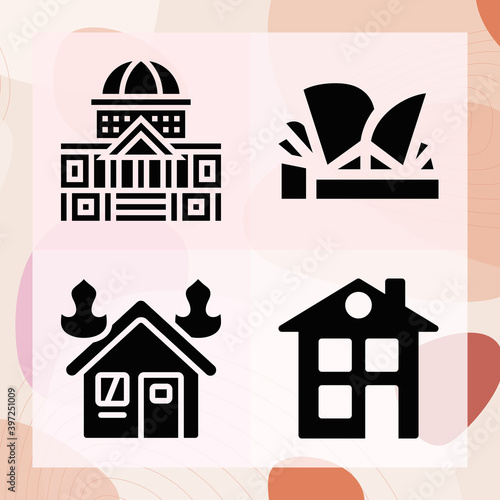 Simple set of cottage related filled icons