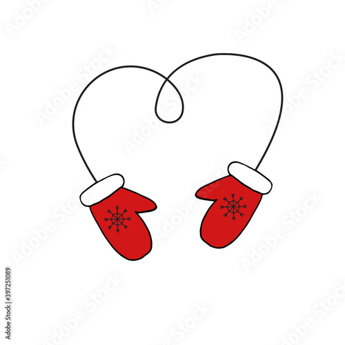Vector hand drawn doodle sketch red colored mittens isolated on white background