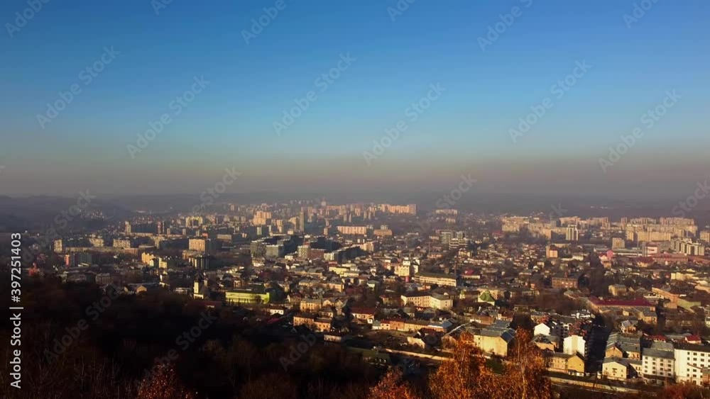 Aerial view of a drone flying over the city. Aerial view of a drone flying over the city.