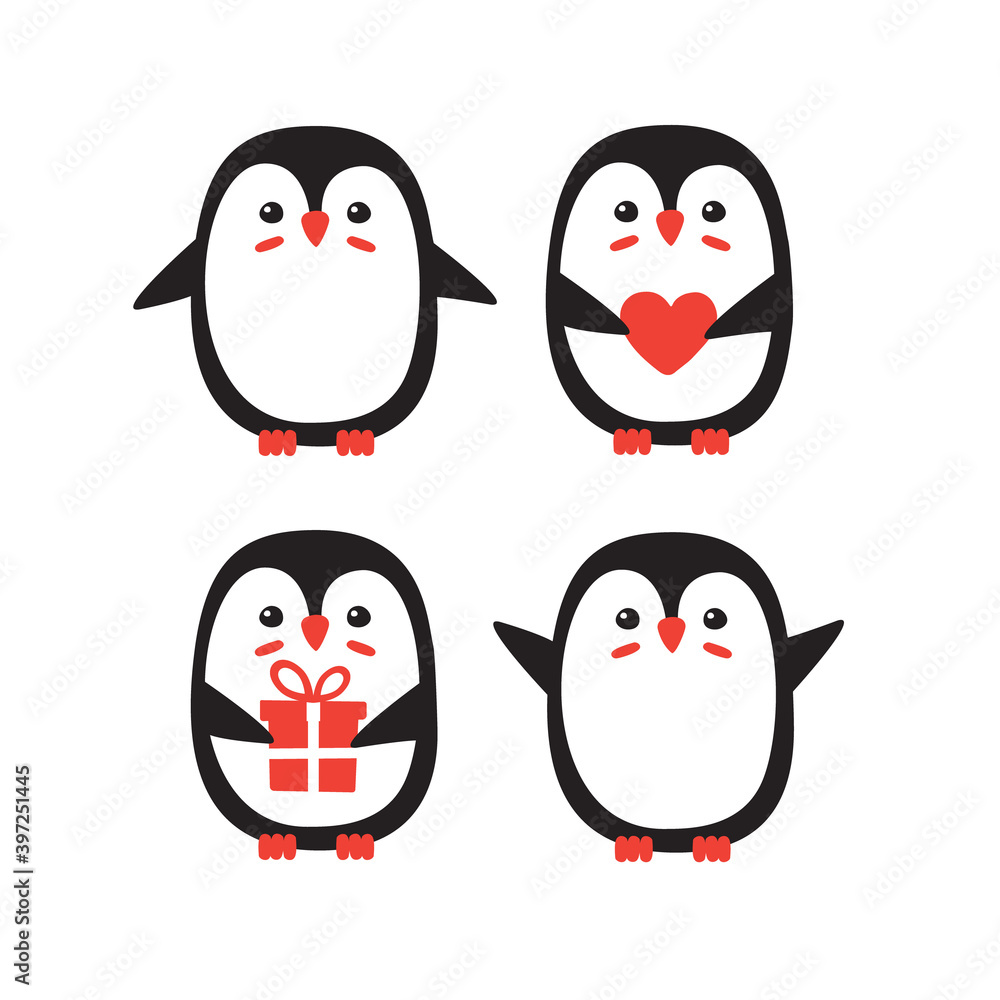 Vector set of hand drawn doodle flat cartoon penguin isolated on white background Vector set of hand drawn doodle flat cartoon penguin isolated on white background
