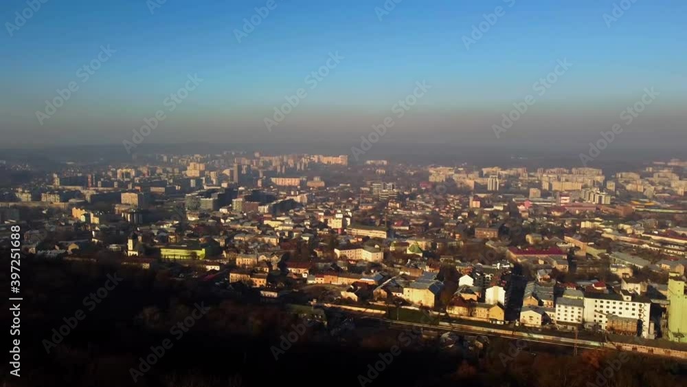 Aerial view of a drone flying over the city. Aerial view of a drone flying over the city.