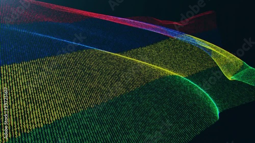 3d render. Mauritius digital flag with binary code texture flies in the wind. Seamless loop. (ID: 397251617)