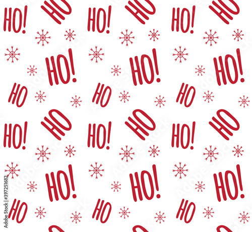 Vector seamless pattern of Christmas ho ho ho santa text and snowflakes isolated on white background