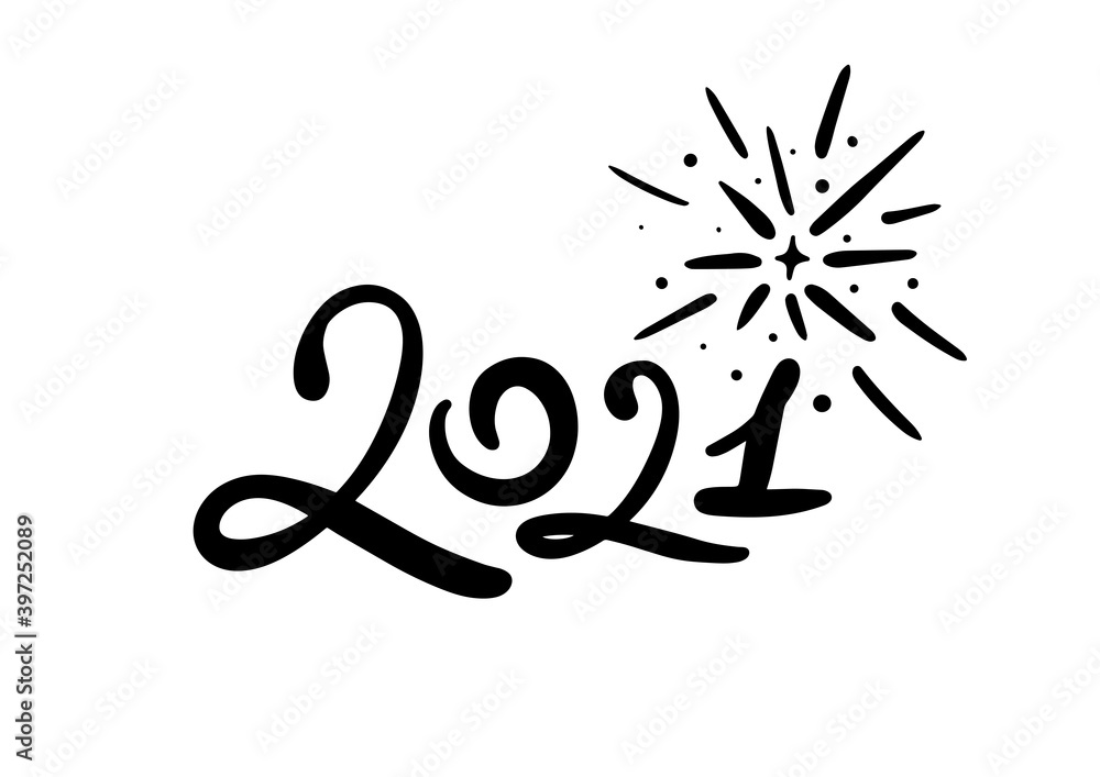 2021 Happy New Year logo text design. 2021 number design template. Collection of 2021 happy new year symbols. Vector illustration with black labels isolated on white background.fireworks silhouette 2021 Happy New Year logo text design. 2021 number design template. Collection of 2021 happy new year symbols. Vector illustration with black labels isolated on white background.fireworks silhouette
