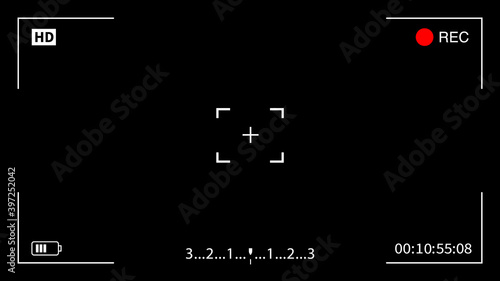 Rec or recording video. Camera rec viewfinder with digital focus and exposure settings. HD camera video viewfinder. Vector stock