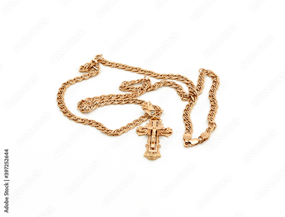 gold chain and gold pectoral cross with a crucifix gold chain and gold pectoral cross with a crucifix