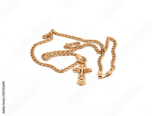 gold chain and gold pectoral cross with a crucifix
