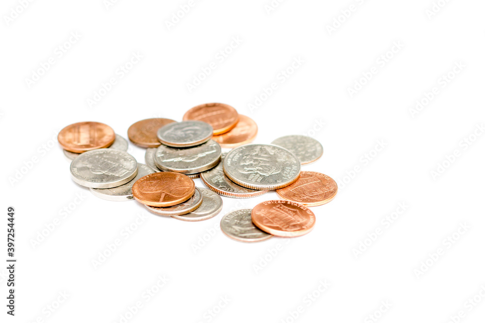 Different coins of USA isolated on the white background Different coins of USA isolated on the white background