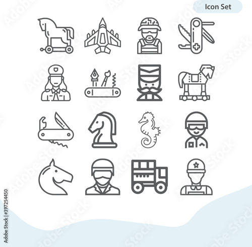 Simple set of troops related lineal icons.