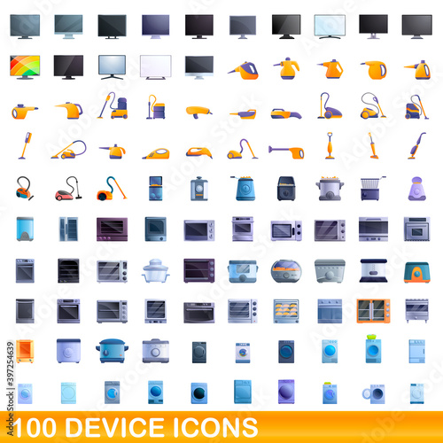 100 device icons set. Cartoon illustration of 100 device icons vector set isolated on white background