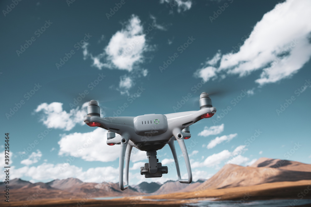 Flying drone taking picture of high altitude mountains in Tibet,China Flying drone taking picture of high altitude mountains in Tibet,China