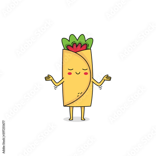 Cute burrito cartoon character did not care expression