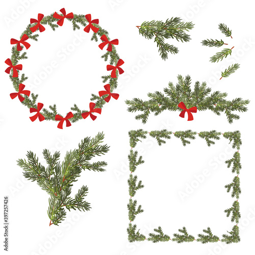 Paws of a Christmas tree in a flat style. Templates for the design of banners, cards, invitations, greeting posts in social networks. Vector illustration.
