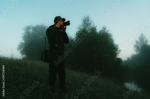 person with binoculars