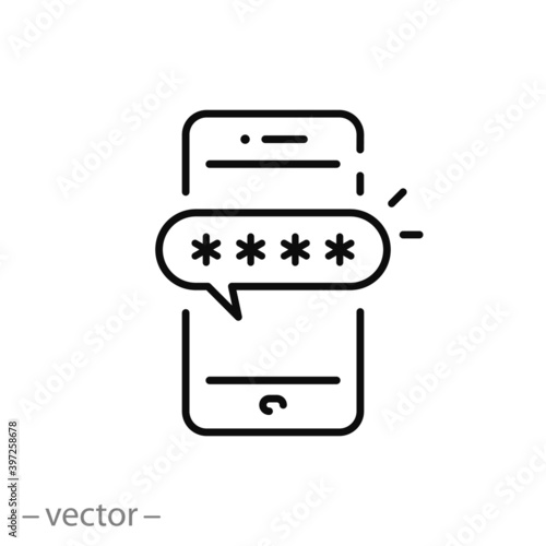 activation two-factor authentication on the phone, icon, secure maximize protect in the account, encrypted password verification, thin line web symbol on white background - editable stroke vector photo