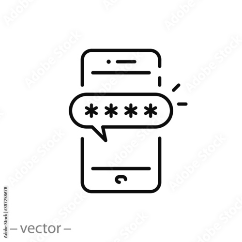 activation two-factor authentication on the phone, icon, secure maximize protect in the account, encrypted password verification, thin line web symbol on white background - editable stroke vector