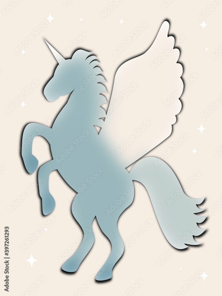 Obraz premium colorful cute hand drawn unicorn with wings design illustration