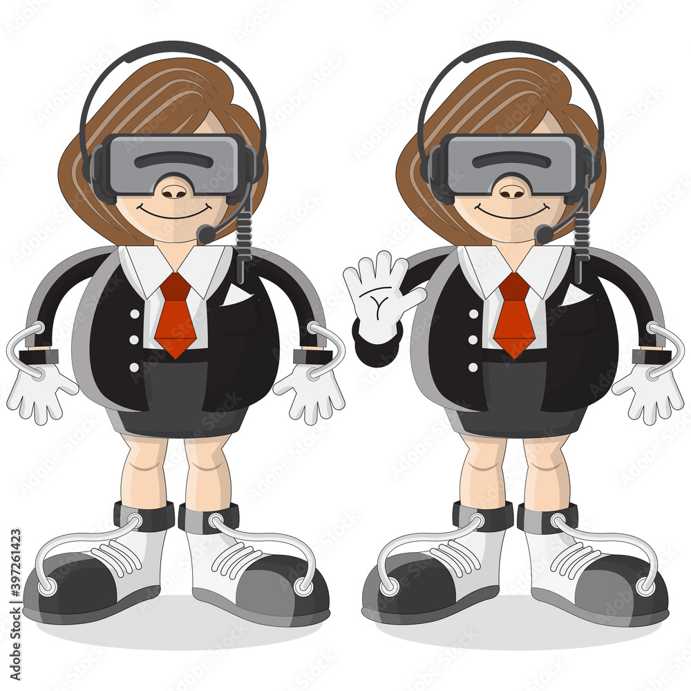 Girls in virtual reality glasses. Isolated on white background. Vector illustration. Girls in virtual reality glasses. Isolated on white background. Vector illustration.