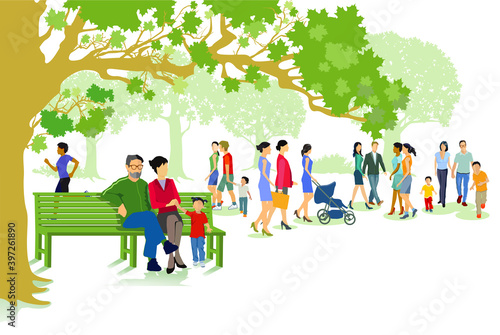 grüner Stadtpark mit Familien und Personen