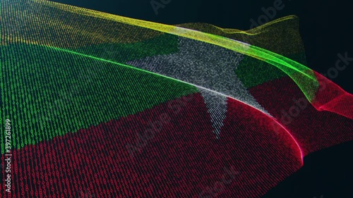 3d render. Myanmar digital flag with binary code texture flies in the wind. Seamless loop. (ID: 397261899)