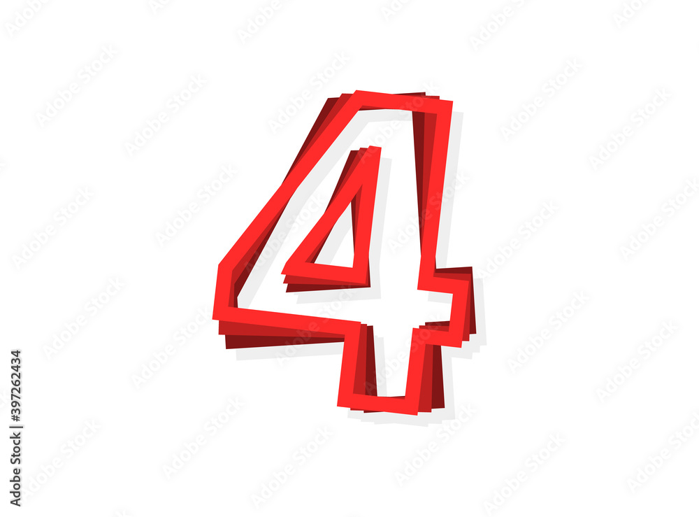 4 Number vector, modern outline layers design font with red color. Eps10 illustration 4 Number vector, modern outline layers design font with red color. Eps10 illustration