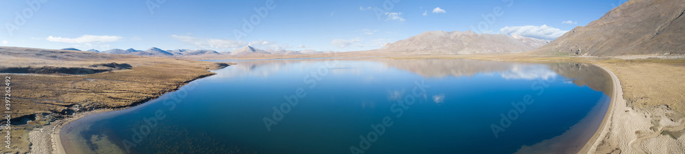 Aerial panorama view of beautiful lagoon in Tibet,China