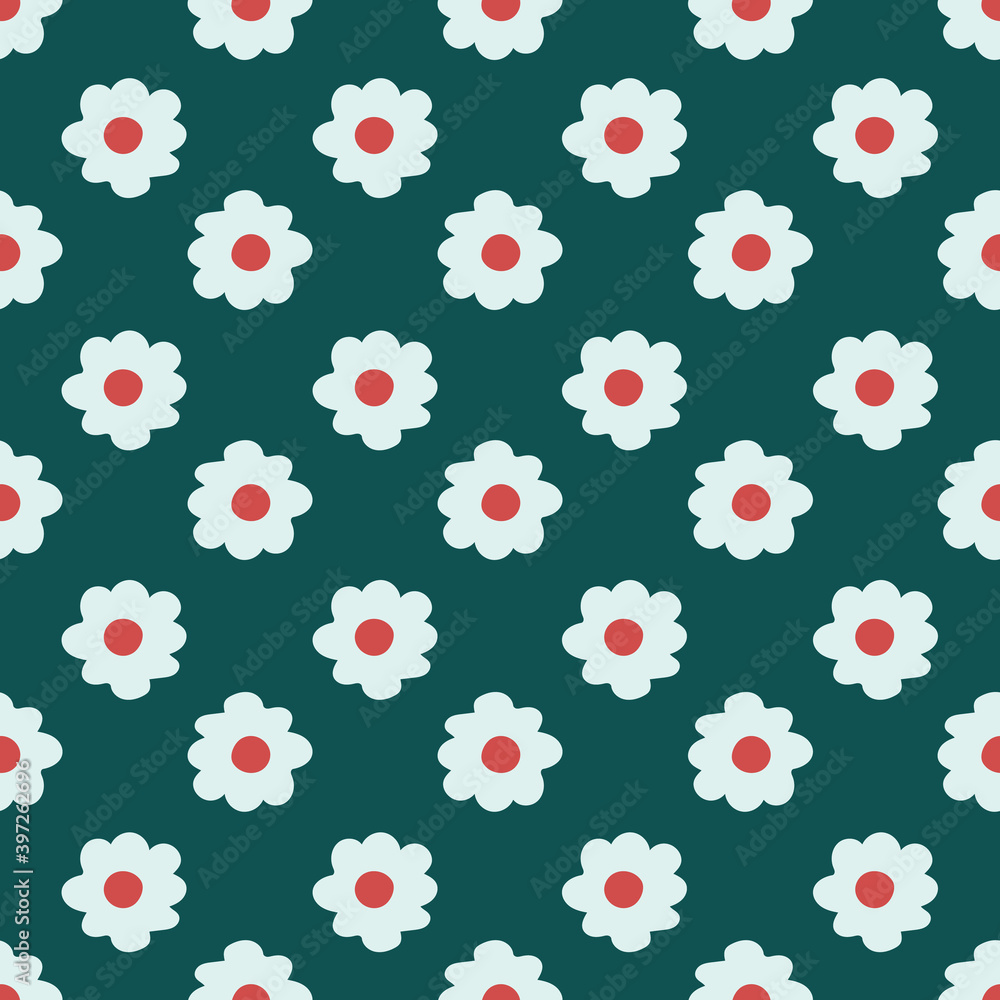 Green, Red and Blue Daisy Geometric Polka Dot