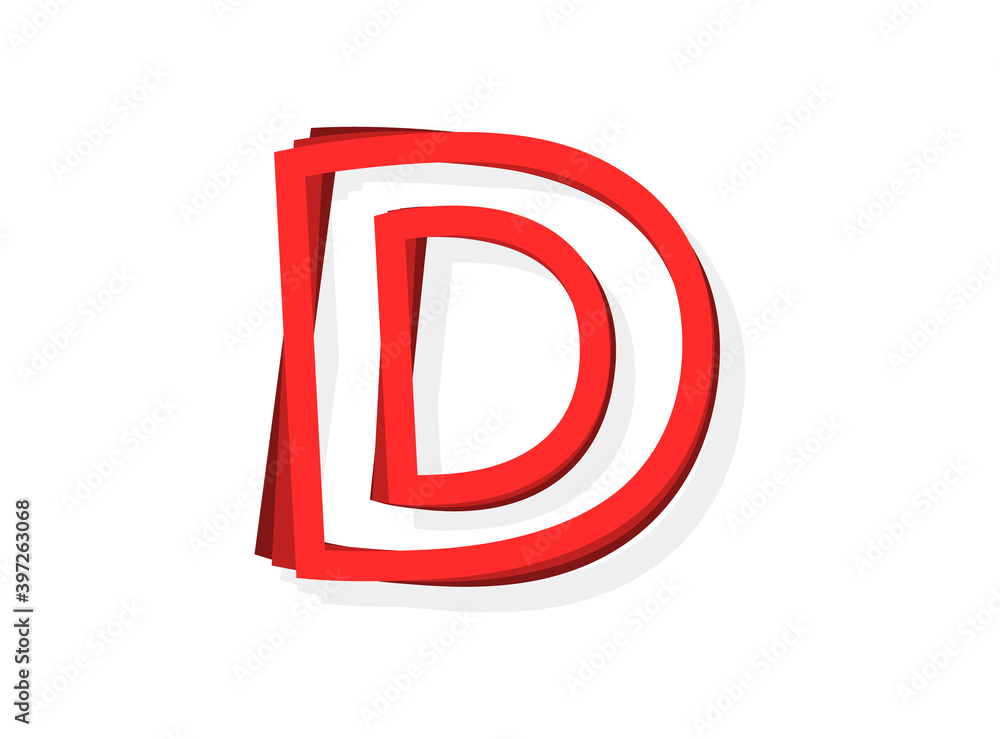 D letter vector, modern outline layers design font with red color. Eps10 illustration D letter vector, modern outline layers design font with red color. Eps10 illustration