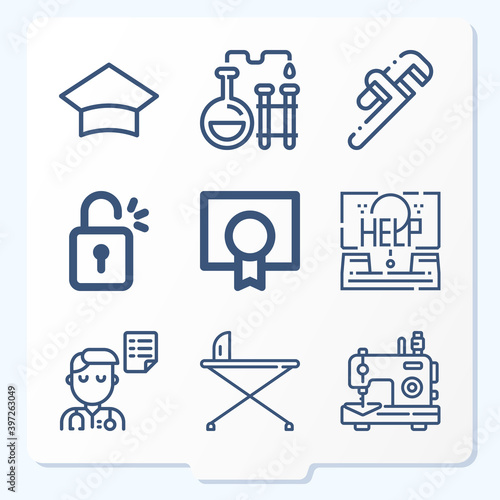 Simple set of 9 icons related to student