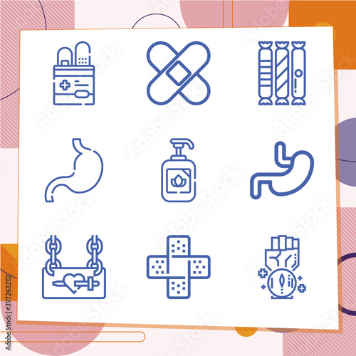 Simple set of 9 icons related to ulcers