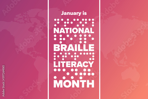 January is National Braille Literacy Month. Holiday concept. Template for background, banner, card, poster with text inscription. Vector EPS10 illustration.
