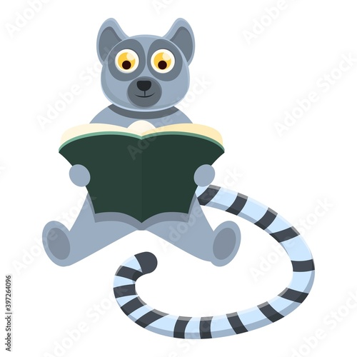 Lemur reading book icon. Cartoon of lemur reading book vector icon for web design isolated on white background