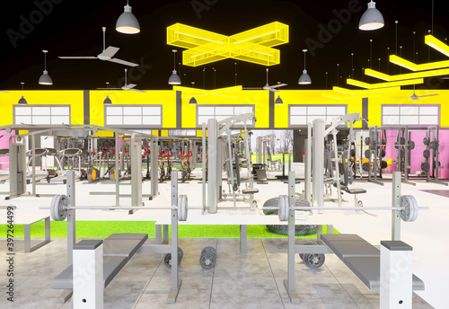 3d render of work out and fitness center