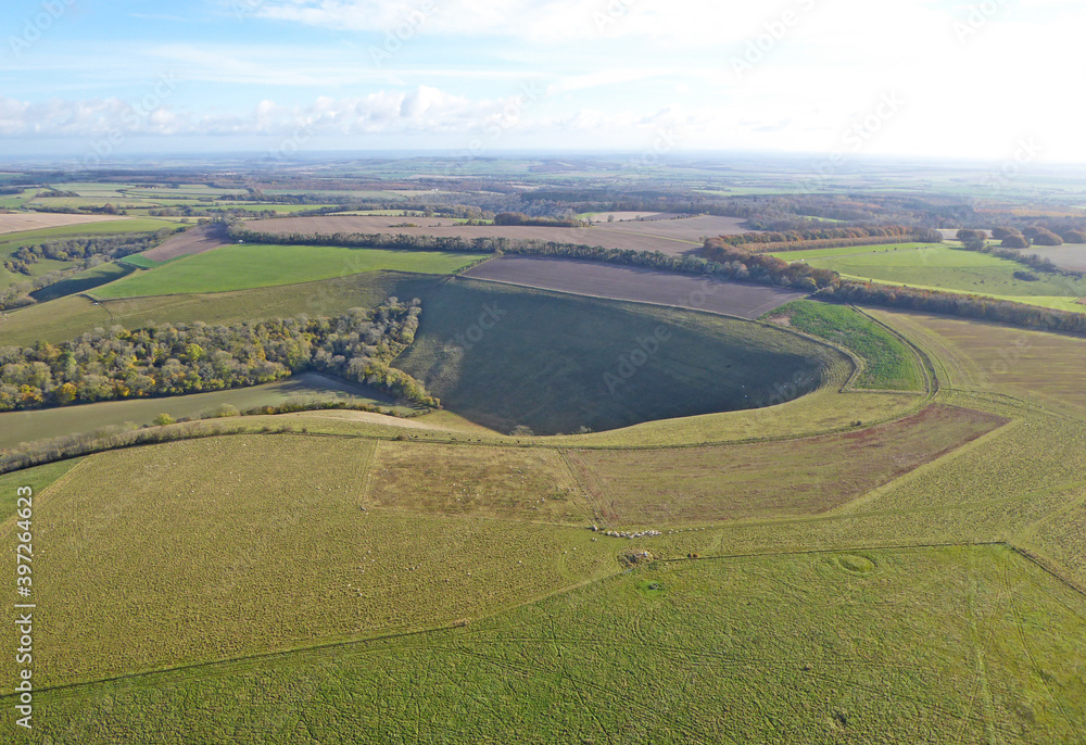	
Aerial view of the fields at Monks Down in Wiltshire	