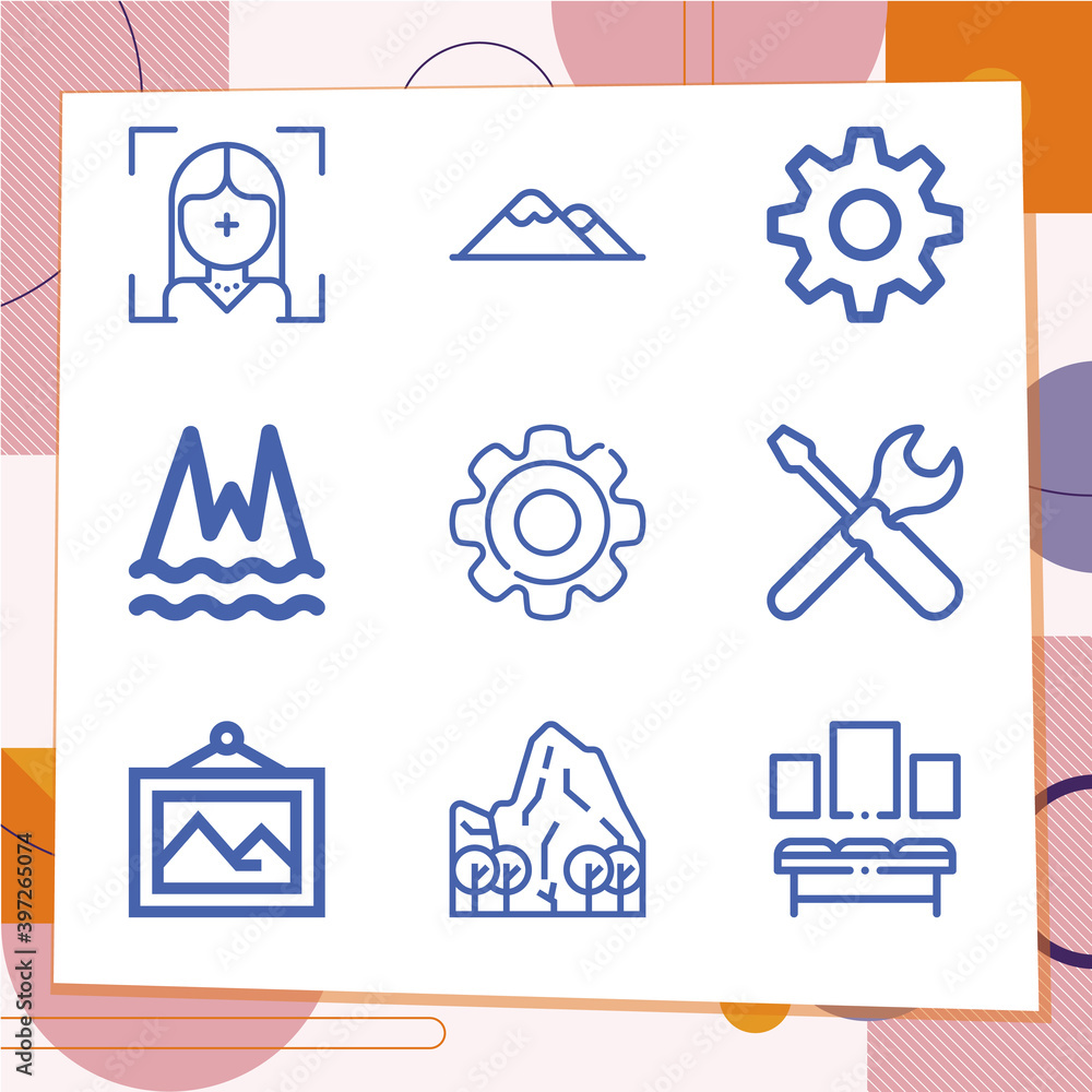 Simple set of 9 icons related to mount Simple set of 9 icons related to mount