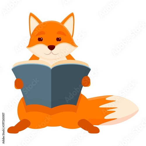 Fox read book icon. Cartoon of fox read book vector icon for web design isolated on white background