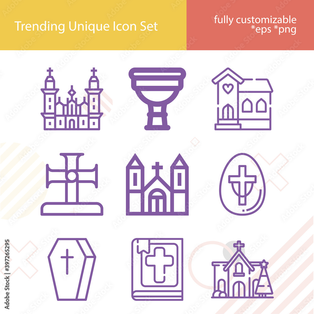 Fototapeta premium Simple set of christians related lineal icons.