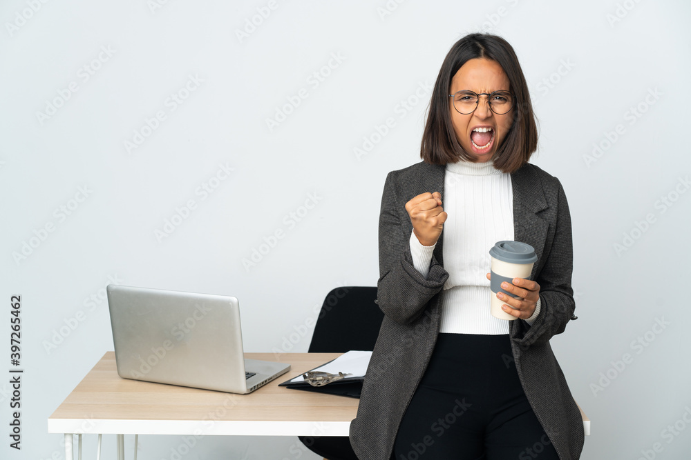 Young latin business woman working in a office isolated on white background frustrated by a bad situation Young latin business woman working in a office isolated on white background frustrated by a bad situation