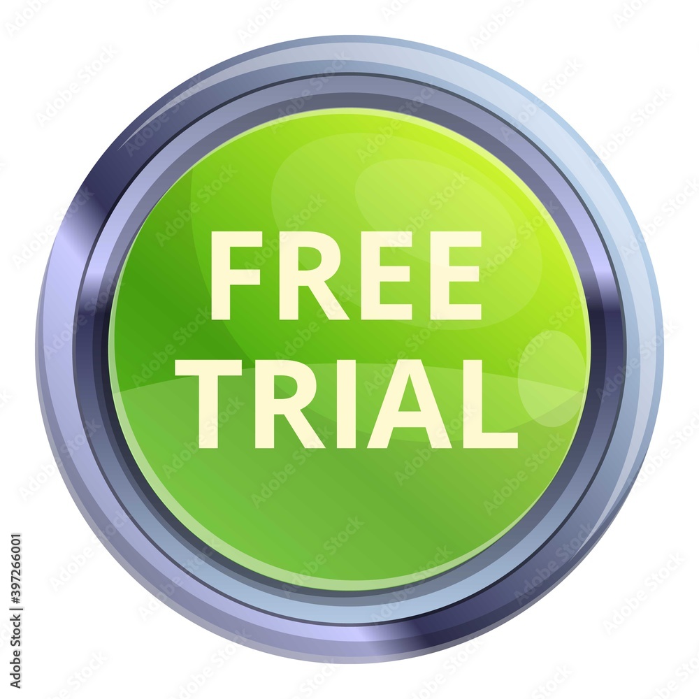 Free trial circle button icon. Cartoon of free trial circle button vector icon for web design isolated on white background Free trial circle button icon. Cartoon of free trial circle button vector icon for web design isolated on white background
