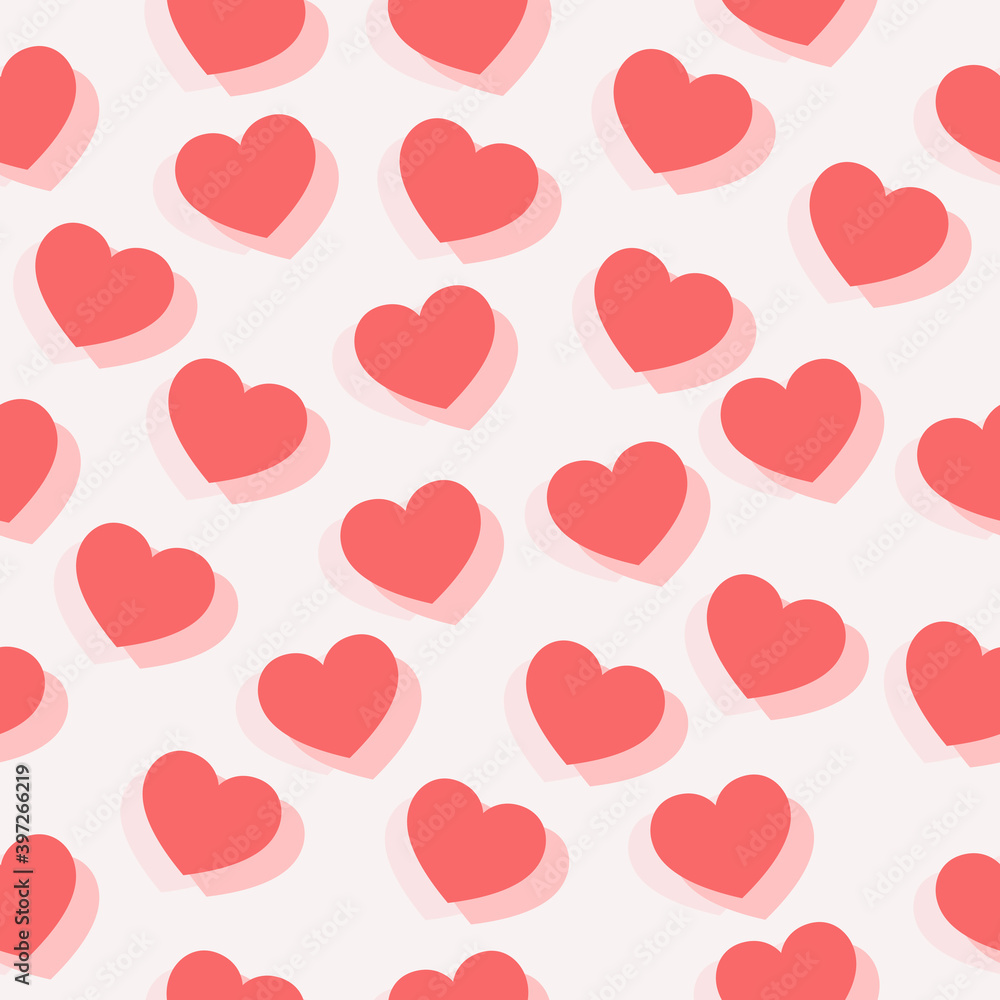 Seamless pattern with hearts of different red colors