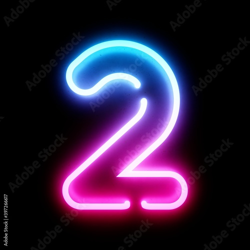 3D Rendering Bleu and Pink Neon Lights Font on dark background