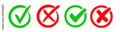 Set check mark and cross. Vector illustartion